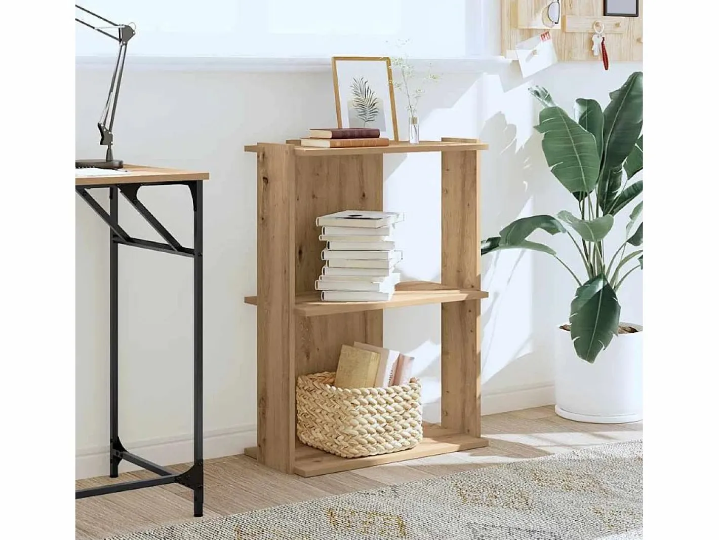 Clicnbuy Librería 3 niveles madera ingeniería roble artesanal 60x30x80cm Marru00f3n Clearance