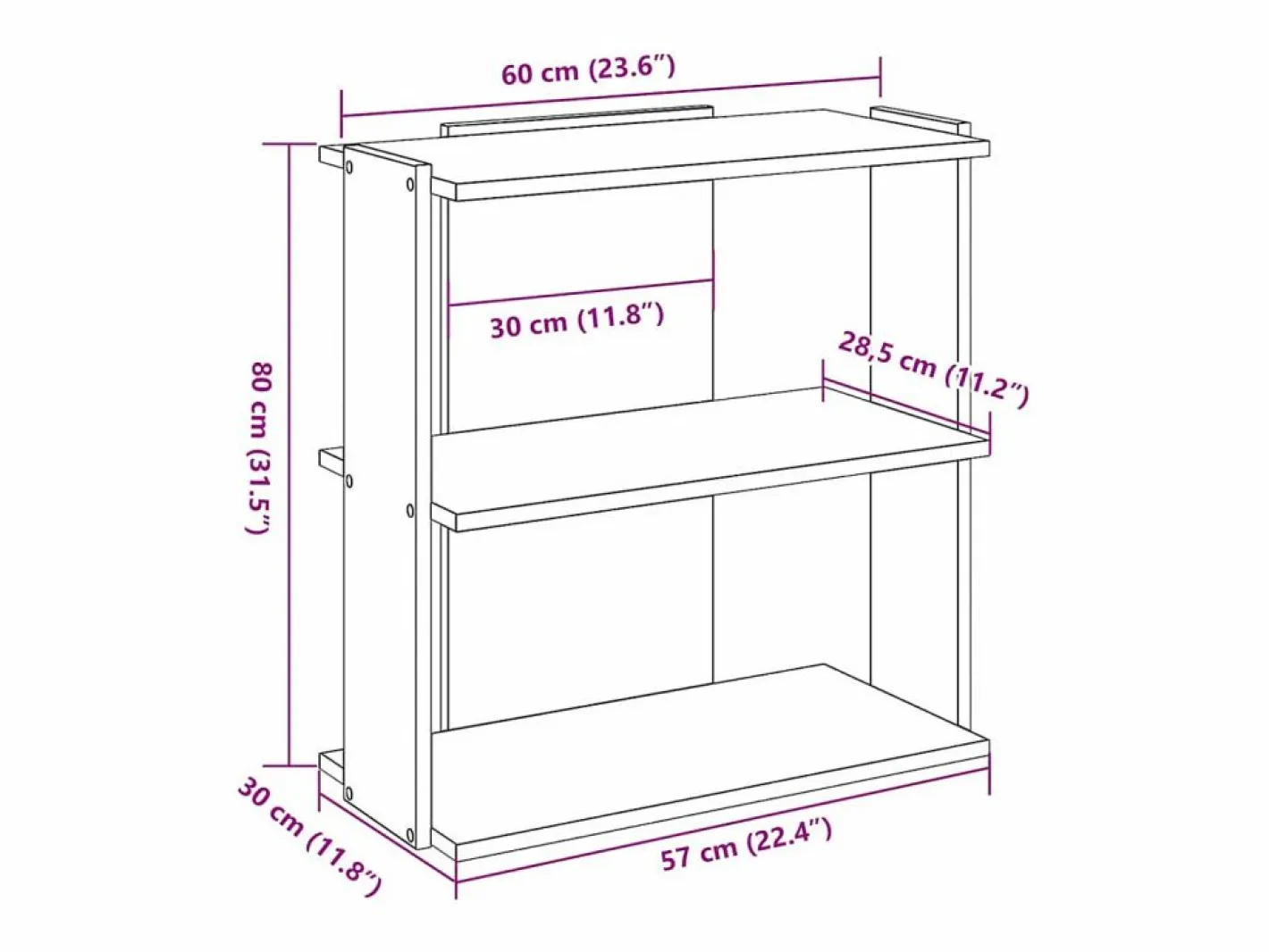 Clicnbuy Librería 3 niveles madera ingeniería roble artesanal 60x30x80cm Marru00f3n Clearance