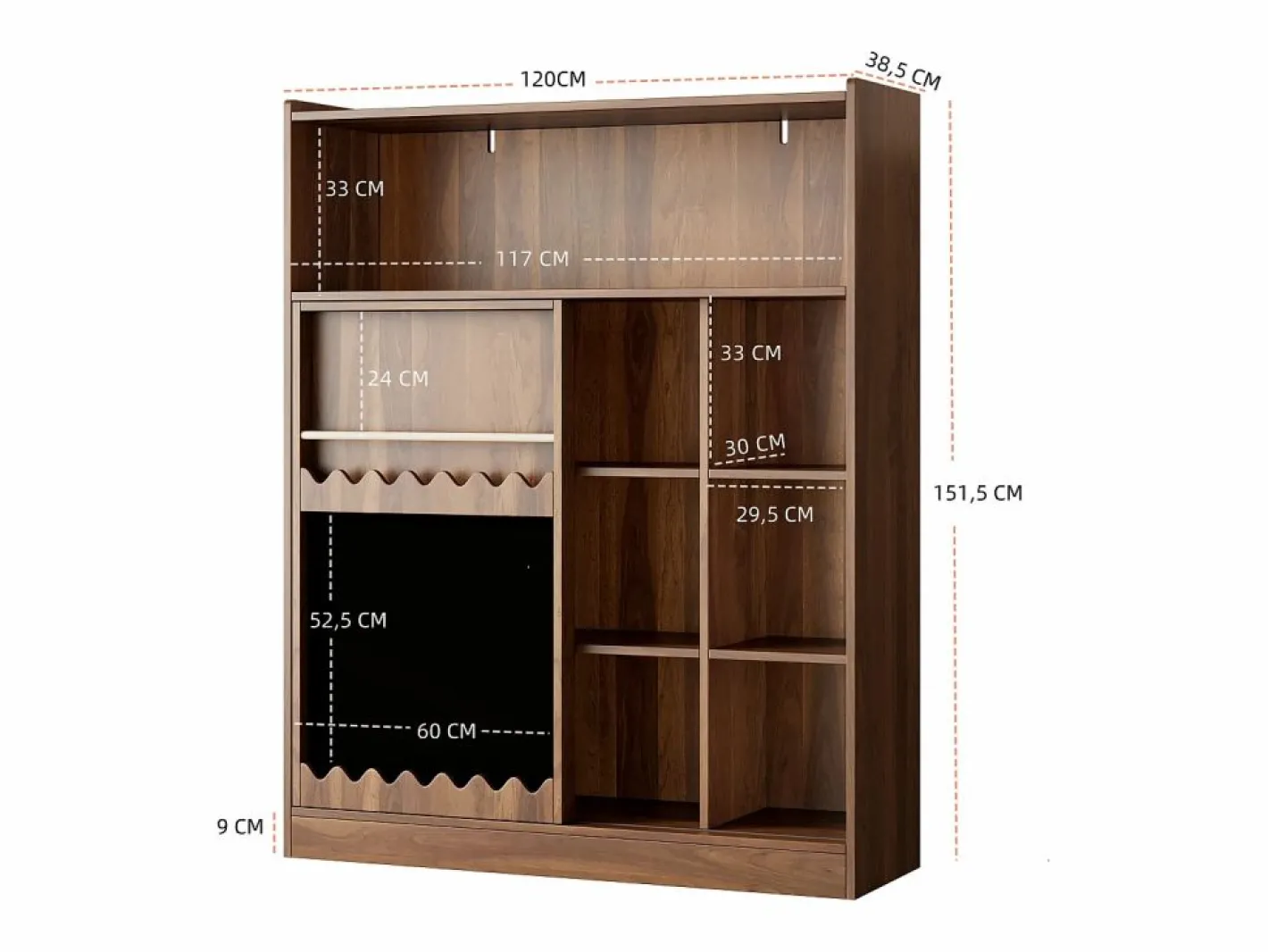 Hauss Spole Librería color nogal con puerta corredera, pizarra y 9 estantes abiertos, MDF Marru00f3n Sale