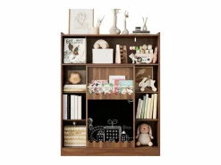 Hauss Spole Librería color nogal con puerta corredera, pizarra y 9 estantes abiertos, MDF Marru00f3n Sale