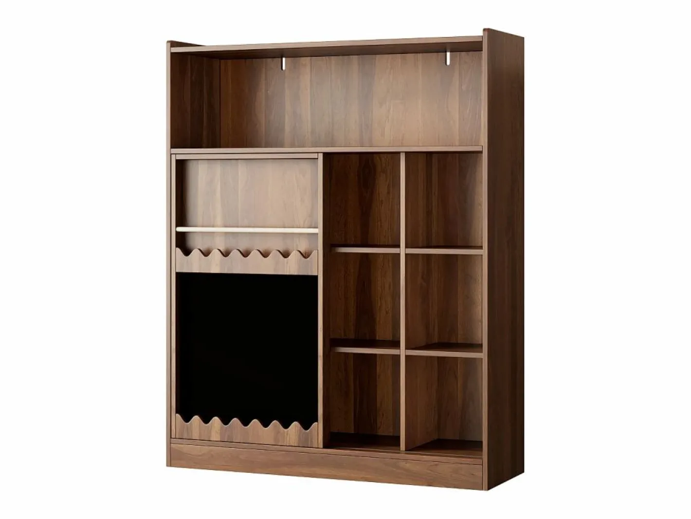 Hauss Spole Librería color nogal con puerta corredera, pizarra y 9 estantes abiertos, MDF Marru00f3n Sale