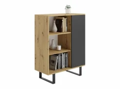 Librería Color Roble artesanal/negro 90x116x40 cm – Estilo Escandinavo con 3 Estantes, 1 Puerta y Patas Metálicas^ Outlet
