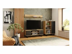 Librería Color Roble artesanal/negro 90x116x40 cm – Estilo Escandinavo con 3 Estantes, 1 Puerta y Patas Metálicas^ Outlet