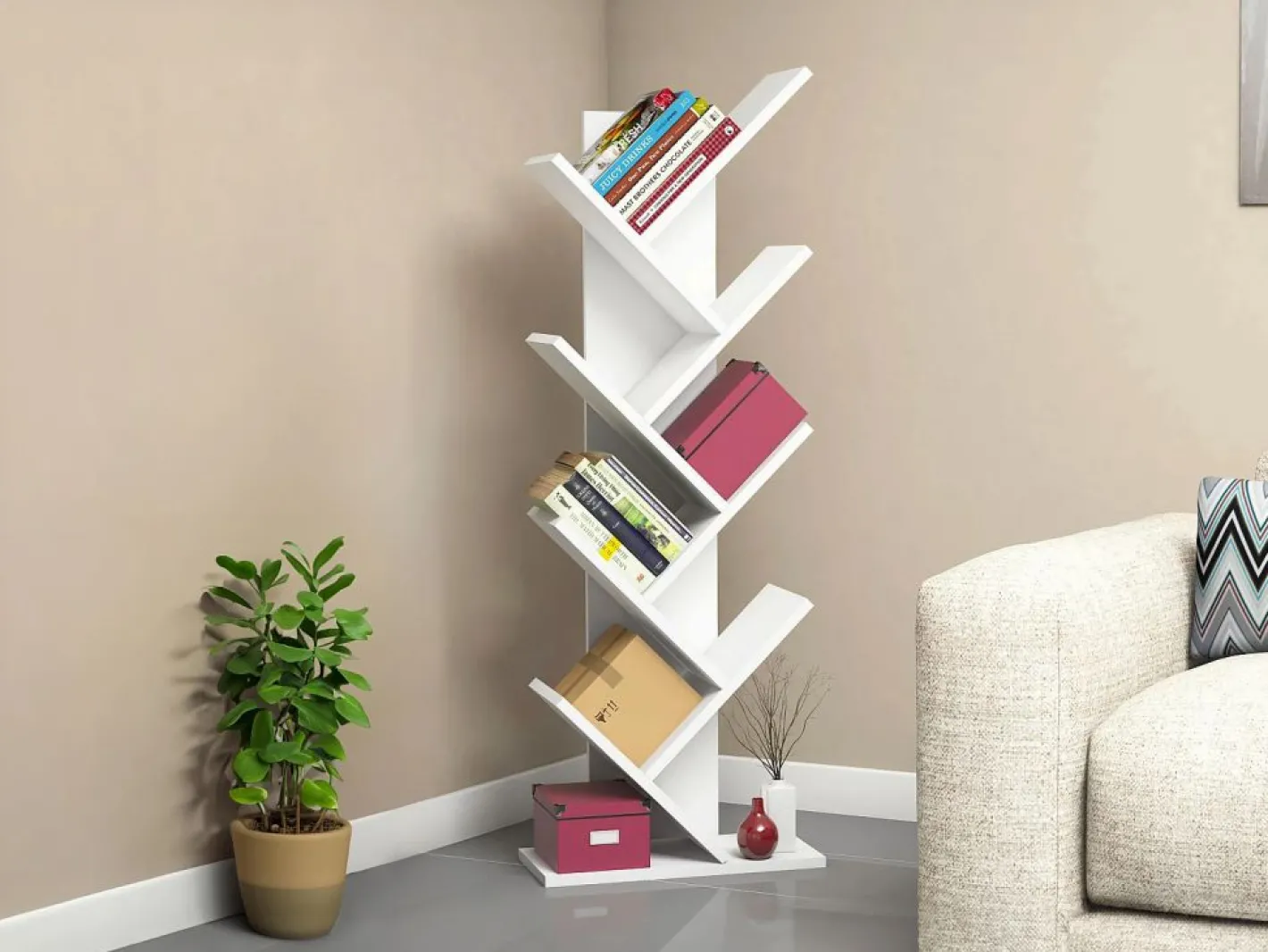Vente-unique Librería con 7 estantes - Color: - ASINALI Blanco Best