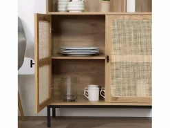 Calicosy Librería|Librería de 6 Compartimentos y 2 Puertas en Ratán Natural H175cm - JAYA
