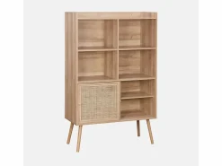 Librería de 5 estantes, puertas correderas, efecto madera y caña^Sweeek Sale