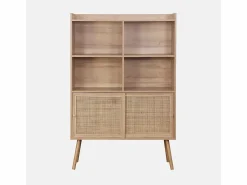Librería de 5 estantes, puertas correderas, efecto madera y caña^Sweeek Sale