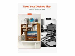 Librería de Escritorio SucceBuy. Organizador de Madera de 3 Niveles. con 2 Cajones de Tela. para Escritorio, Hogar y Dormitorio, Para Oficina Marru00f3n