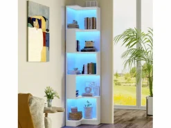 Merax Librería de esquina - 63,5 x 45 x 175 cm - con LED + 5 niveles de almacenaje - MDF - Blanco Discount