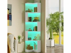 Merax Librería de esquina - 63,5 x 45 x 175 cm - con LED + 5 niveles de almacenaje - MDF - Blanco Discount