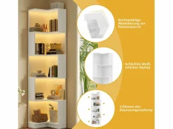 Merax Librería de esquina - 63,5 x 45 x 175 cm - con LED + 5 niveles de almacenaje - MDF - Blanco Discount
