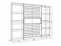 Librería estantería, 230x25x186cm, Salón - Comedor - Oficina, Chimenea eléctrica, Roble y negro^Skraut Home Sale