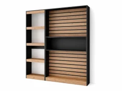 Skraut Home Librería estantería, 170x25x186cm, Salón - Comedor - Oficina, Con Almacenaje, Roble y negro Color natural claro Outlet