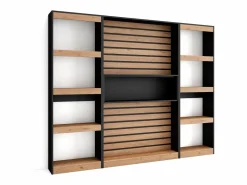Skraut Home Librería estantería, 230x25x186cm, Salón - Comedor - Oficina, Con Almacenaje, Roble y negro Color natural claro Sale