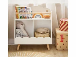 Sobuy Mueble De Bebé|Librería Infantil Pequeño para Niños con 1 Estantería y 2 Compartimentos Organizador de Juguetes y Libros para Niños KMB100-K-W ES