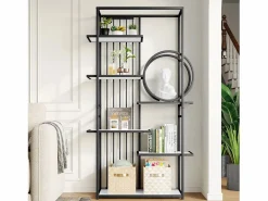 ModernLuxe Librería|Librería moderna de metal 100×30×180 cm - estructura geométrica - blanco +