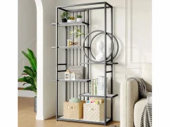 ModernLuxe Librería|Librería moderna de metal 100×30×180 cm - estructura geométrica - blanco +