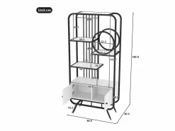 Librería moderna de metal 80×30×180 cm - mueble con 2 puertas - 3 estantes - decoración circular - blanco +^ModernLuxe Best
