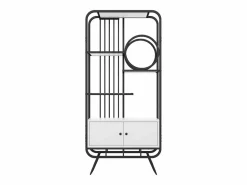 Librería moderna de metal 80×30×180 cm - mueble con 2 puertas - 3 estantes - decoración circular - blanco +^ModernLuxe Best