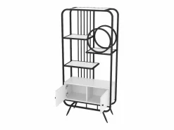 Librería moderna de metal 80×30×180 cm - mueble con 2 puertas - 3 estantes - decoración circular - blanco +^ModernLuxe Best