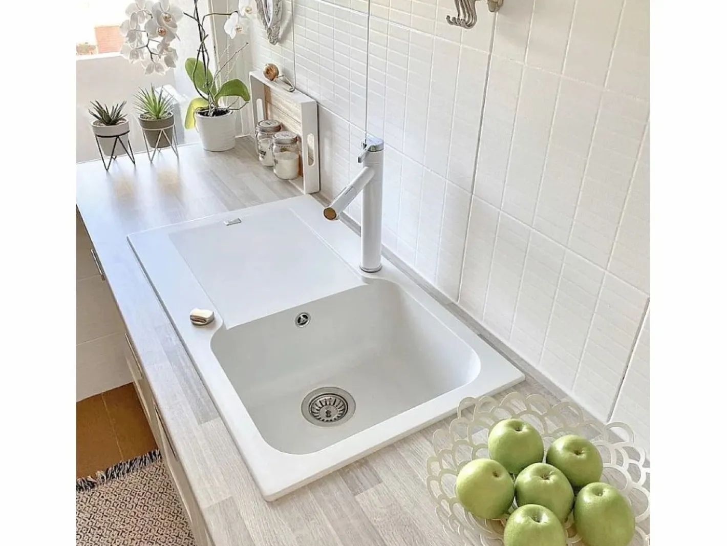 Essebagno Lisse fregadero reversible 1 cubeta 1 escurridor en resina blanca Blanco