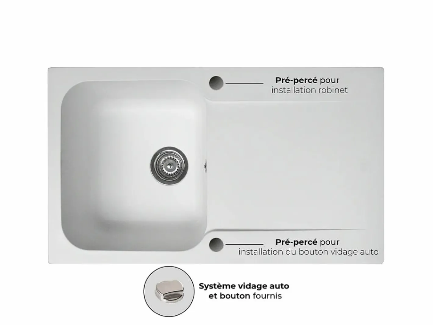 Essebagno Lisse fregadero reversible 1 cubeta 1 escurridor en resina blanca Blanco