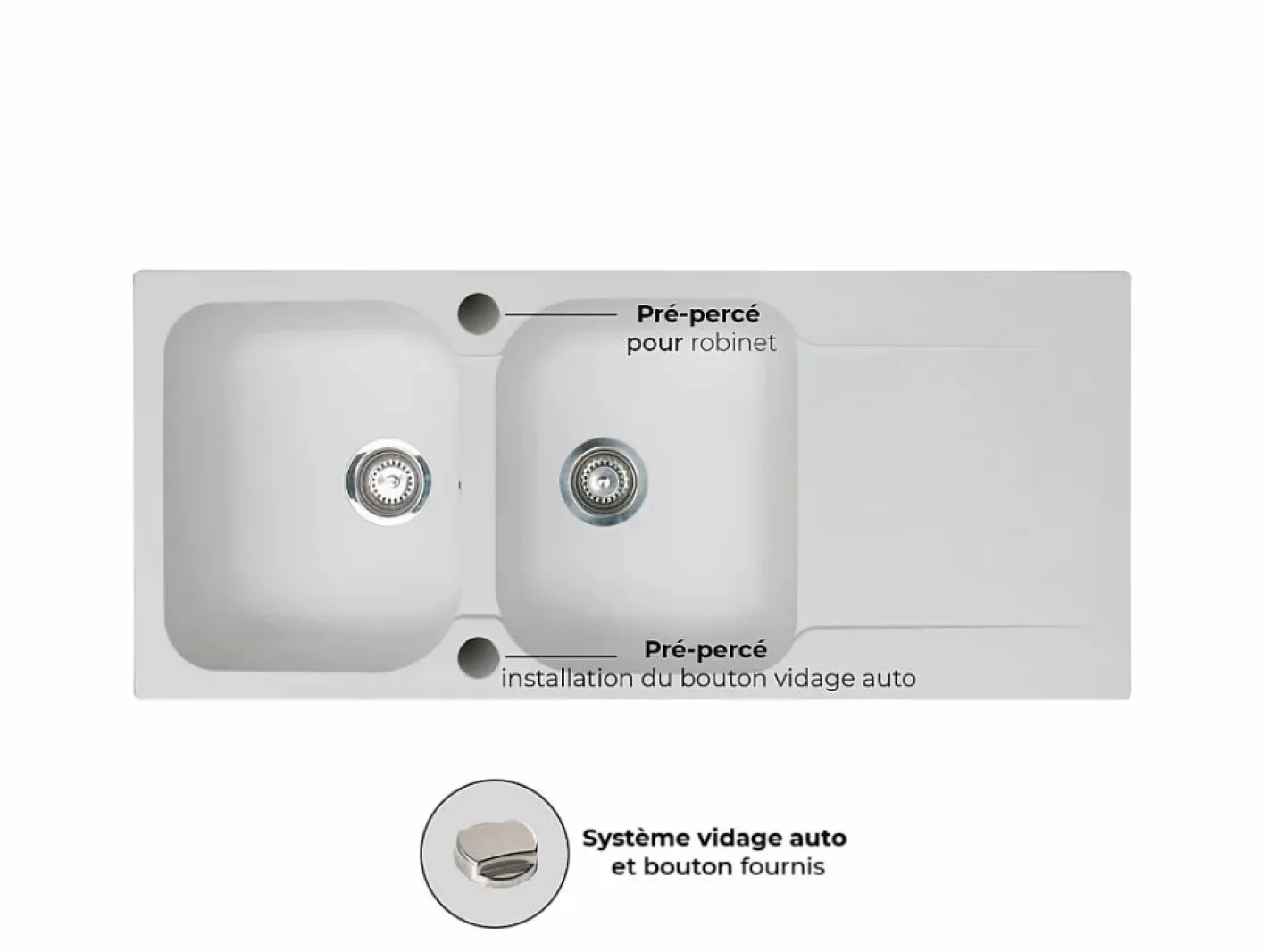 Essebagno Fregadero|Lisse fregadero reversible 2 cubetas 1 escurridor en resina blanca