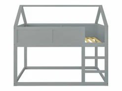Cama Litera|Lit superposé 90x200cm, lit cabane enfant avec escalier et 1x sommier à lattes en haut, cadre en bois massif, bois