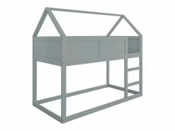 Cama Litera|Lit superposé 90x200cm, lit cabane enfant avec escalier et 1x sommier à lattes en haut, cadre en bois massif, bois