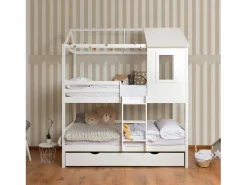 Litera + cama de arrastre madera 90x190/90x190cm Blanco Clearance