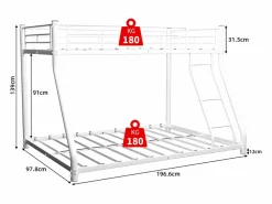 Litera 90/140 x 190 cm - Cama infantil con escalera y barandillas de seguridad - metal - sin colchón Blanco New
