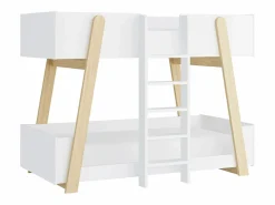 Litera 90 x 190 cm blanco y natural + colchón - CORODELA^Vente-unique Online