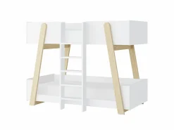 Litera 90 x 190 cm blanco y natural + colchón - CORODELA^Vente-unique Online