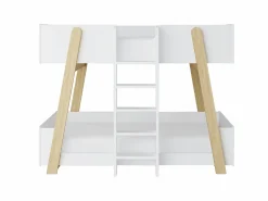 Litera 90 x 190 cm blanco y natural + colchón - CORODELA^Vente-unique Online