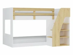 Vente-unique Litera 90 x 190 cm con almacenamiento en color blanco y natural - NAROJAS Color natural claro / Blanco Outlet