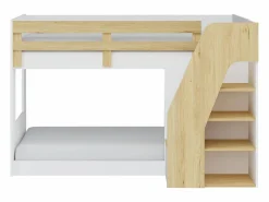 Vente-unique Litera 90 x 190 cm con almacenamiento en color blanco y natural - NAROJAS Color natural claro / Blanco Outlet