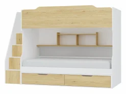 Litera 90 x 190 cm con almacenamiento en color blanco y natural + colchón - YALOVA^Vente-unique New