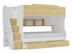 Litera 90 x 190 cm con almacenamiento en color blanco y natural + colchón - YALOVA^Vente-unique New