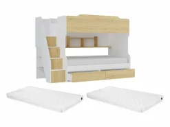 Litera 90 x 190 cm con almacenamiento en color blanco y natural + colchón - YALOVA^Vente-unique New