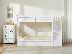 Vente-unique Litera 90 x 190 cm con cajones pino y MDF + colchón - ZILENI Blanco