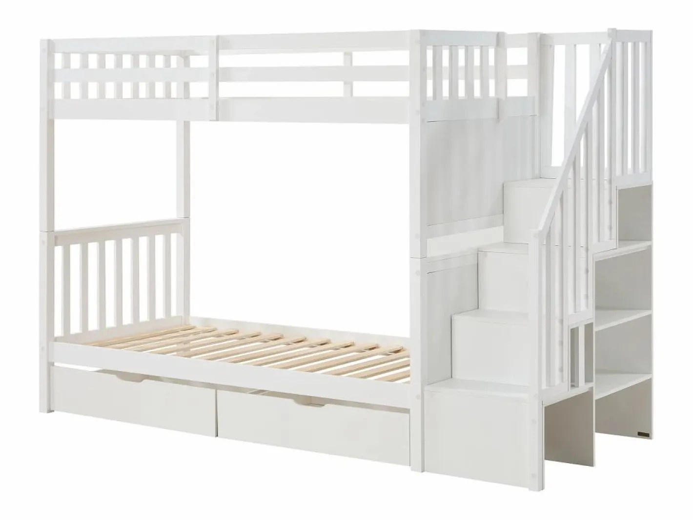 Vente-unique Litera 90 x 190 cm con cajones pino y MDF + colchón - ZILENI Blanco