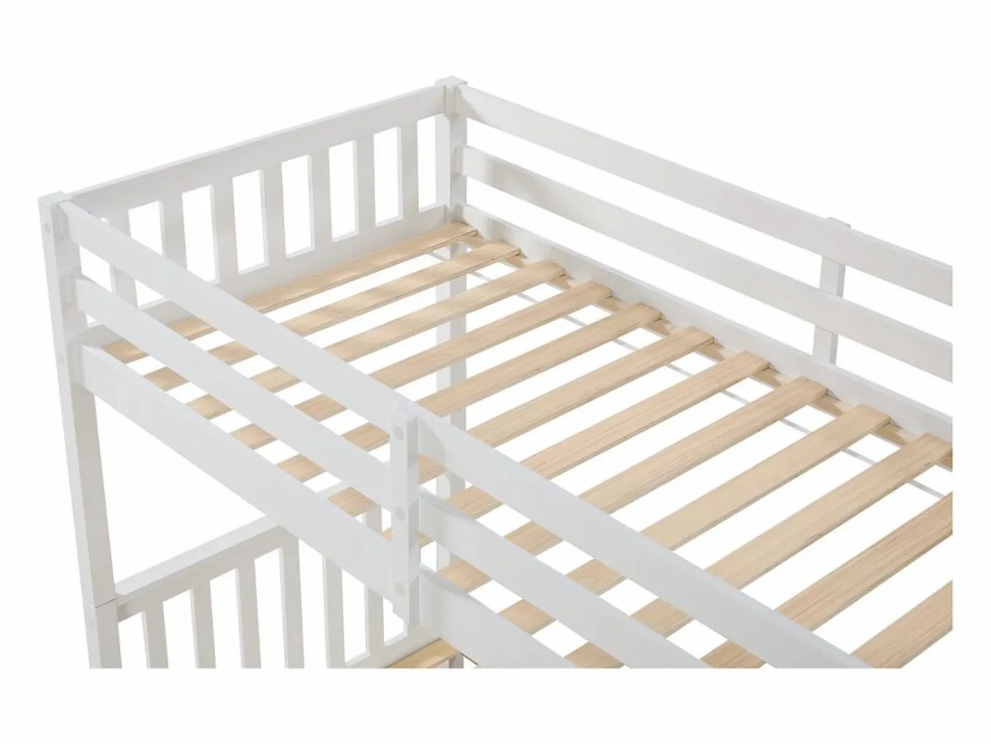 Vente-unique Litera 90 x 190 cm con cajones pino y MDF + colchón - ZILENI Blanco