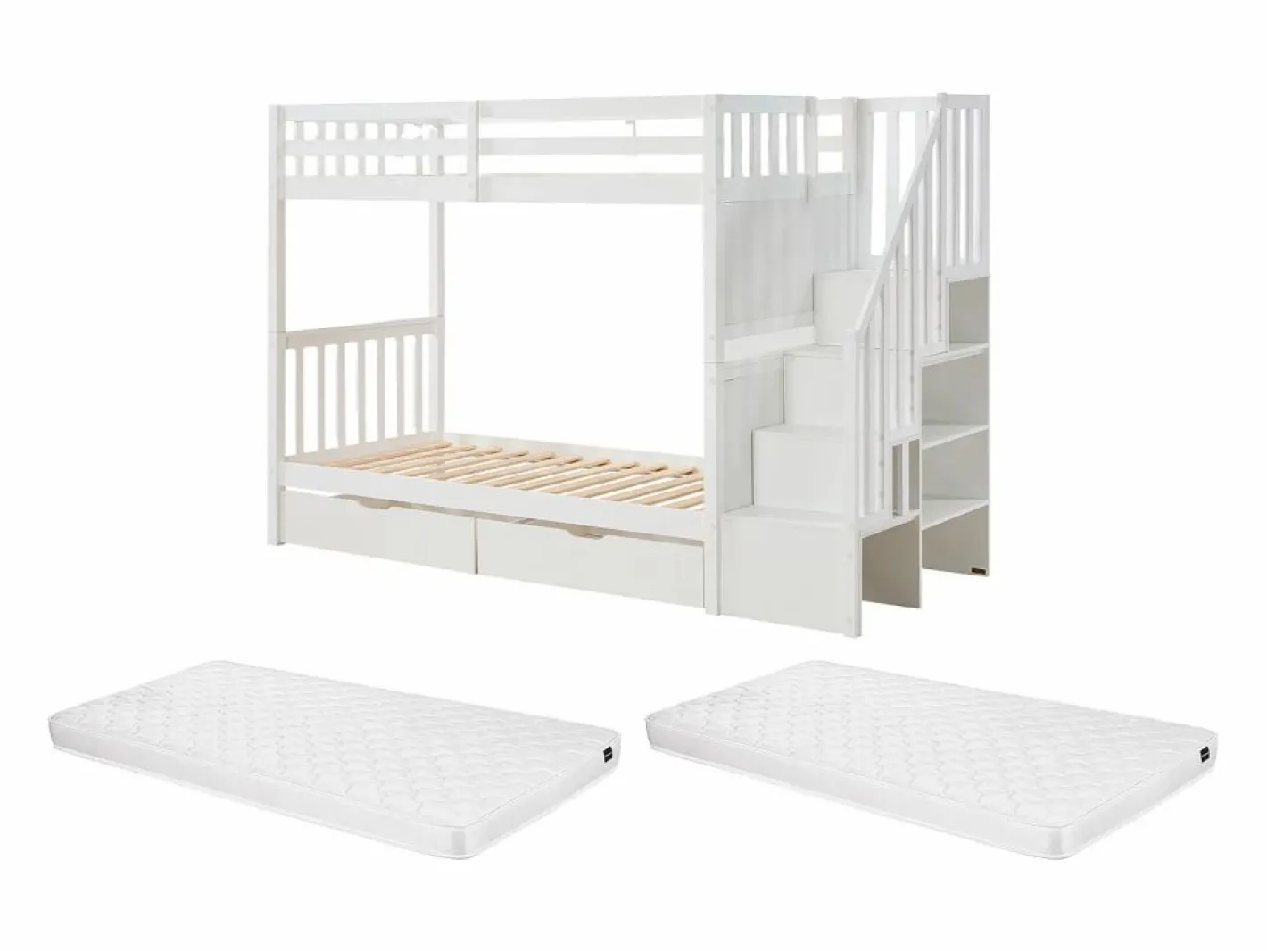 Vente-unique Litera 90 x 190 cm con cajones pino y MDF + colchón - ZILENI Blanco