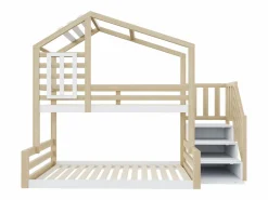 Hauss Spole Litera 90 x 200 cm y 140 x 200 cm - Cama alta con almacenaje - y blanco Color natural claro Online