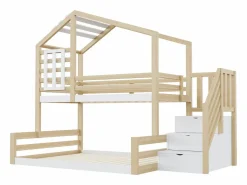 Hauss Spole Litera 90 x 200 cm y 140 x 200 cm - Cama alta con almacenaje - y blanco Color natural claro Online