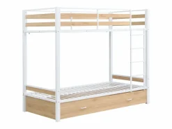 Litera 2 x 90 x 190 cm 1 cajón color natural y blanco + colchón - CASIDIA^Vente-unique Best