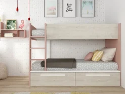 Litera 2 x 90 x 200 cm 2 cajón color rosa, blanco y natural - TINOLI^Vente-unique
