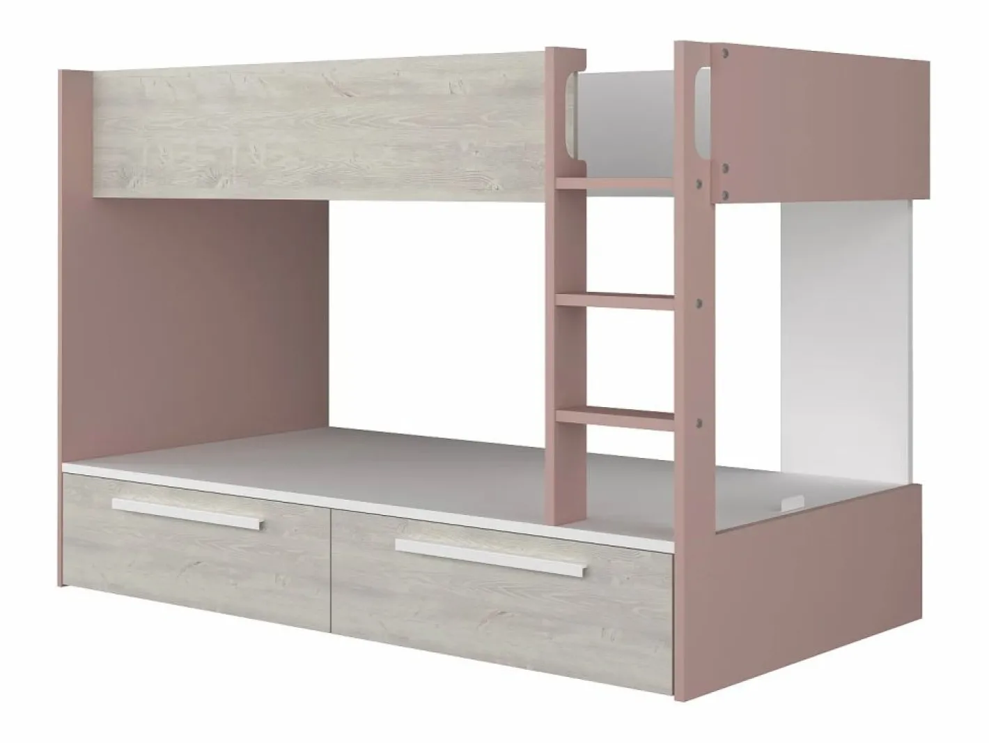 Litera 2 x 90 x 200 cm 2 cajón color rosa, blanco y natural - TINOLI^Vente-unique