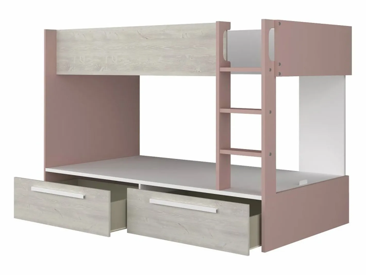 Litera 2 x 90 x 200 cm 2 cajón color rosa, blanco y natural - TINOLI^Vente-unique