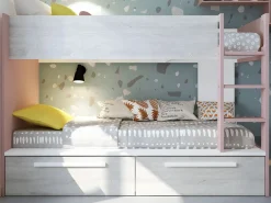 Litera 2 x 90 x 200 cm 2 cajón color rosa, blanco y natural - TINOLI^Vente-unique